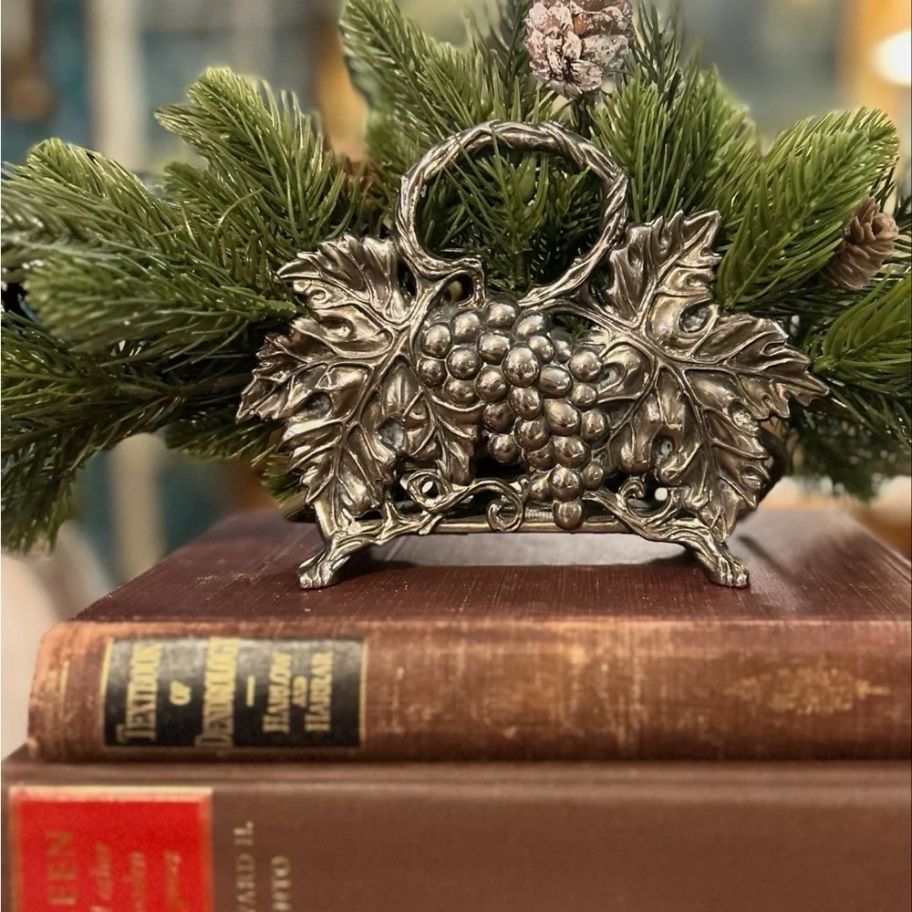 Vintage Silver Grape & Leaf Holder Silver plated engraved decor